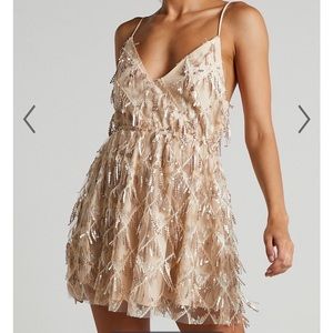 Gold sequin mini dress